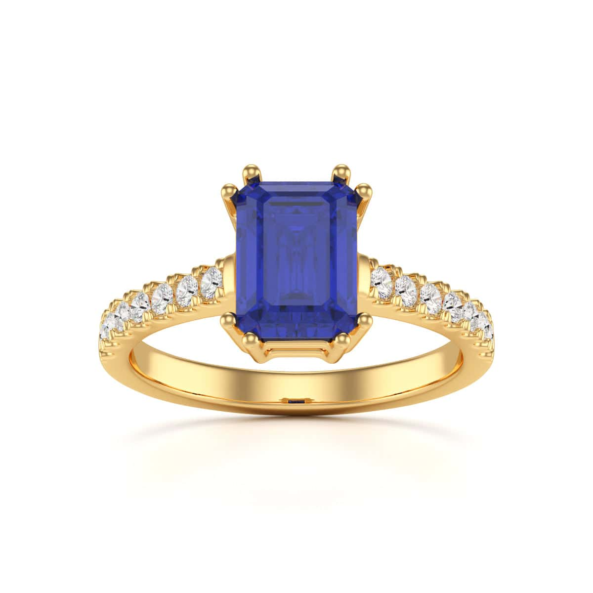 Blue Sapphire with Diamond Set Shoulders Dress Ring