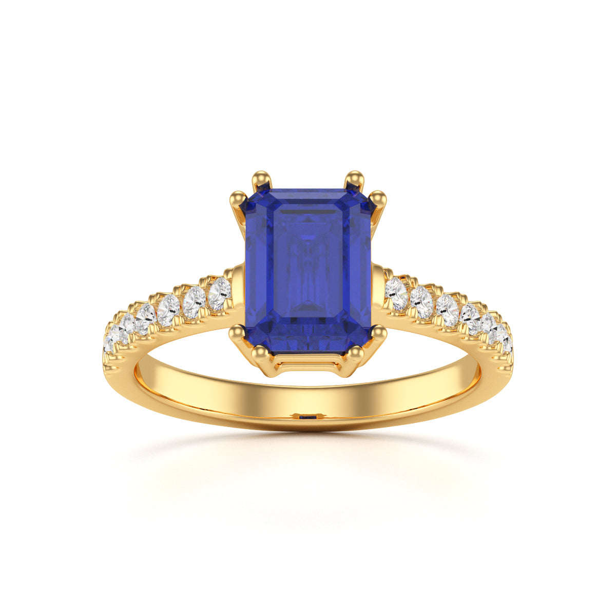 Blue Sapphire with Diamond Set Shoulders Dress Ring