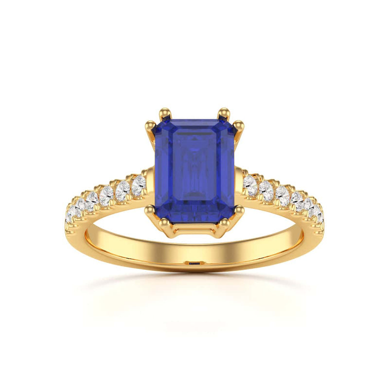 Blue Sapphire with Diamond Set Shoulders Dress Ring