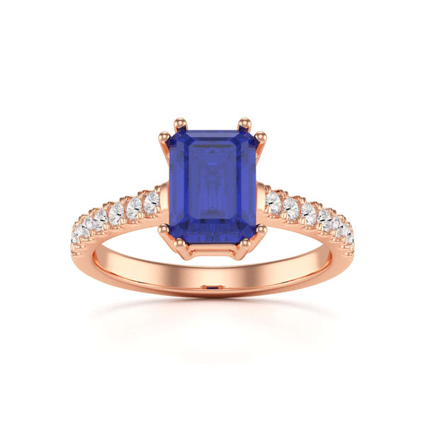 Blue Sapphire with Diamond Set Shoulders Dress Ring