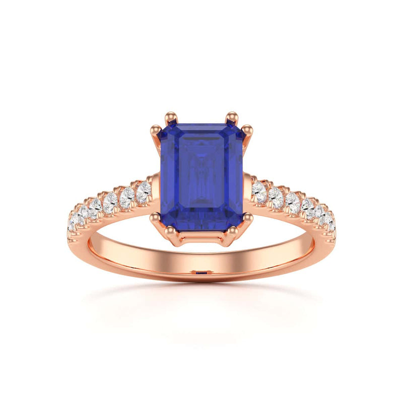 Blue Sapphire with Diamond Set Shoulders Dress Ring