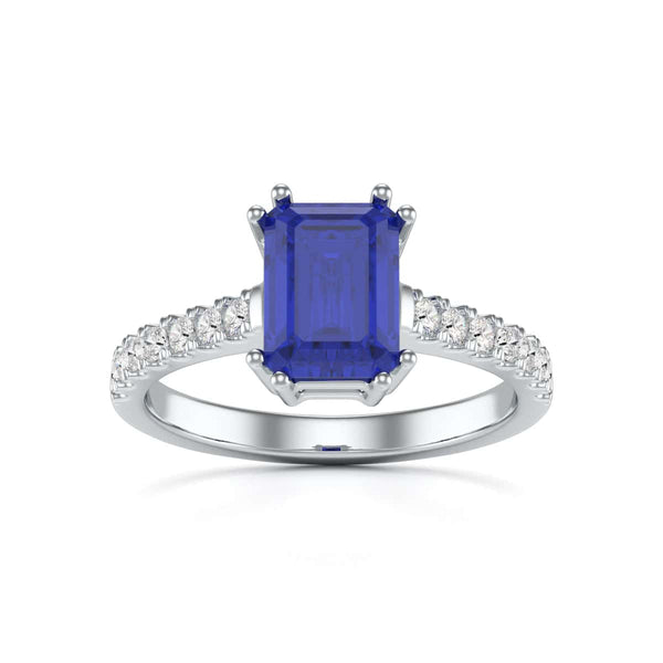 Blue Sapphire with Diamond Set Shoulders Dress Ring