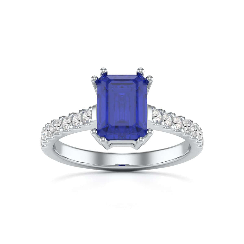 Blue Sapphire with Diamond Set Shoulders Dress Ring