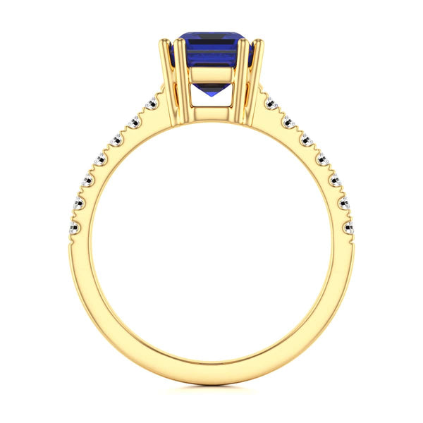 Blue Sapphire with Diamond Set Shoulders Dress Ring