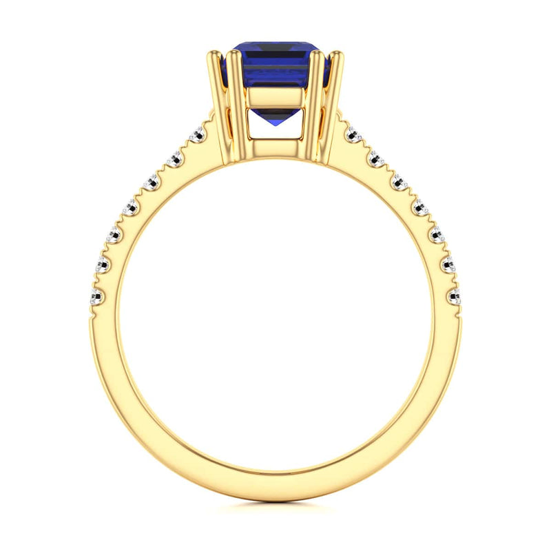 Blue Sapphire with Diamond Set Shoulders Dress Ring