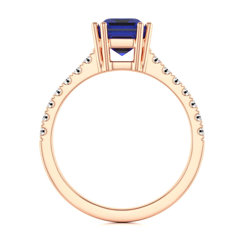 Blue Sapphire with Diamond Set Shoulders Dress Ring
