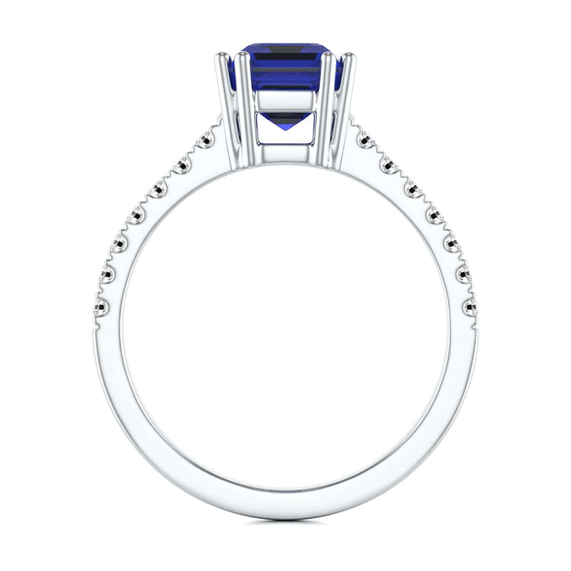 Blue Sapphire with Diamond Set Shoulders Dress Ring