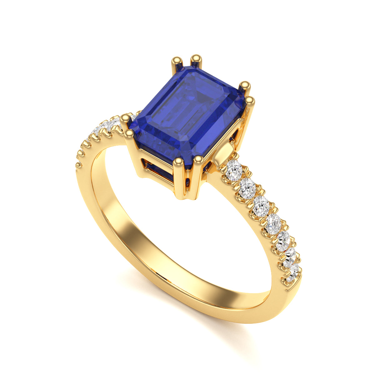 Blue Sapphire with Diamond Set Shoulders Dress Ring