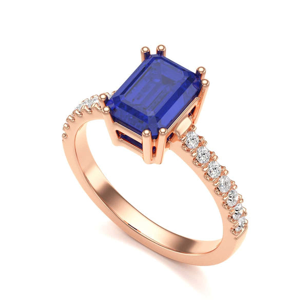 Blue Sapphire with Diamond Set Shoulders Dress Ring
