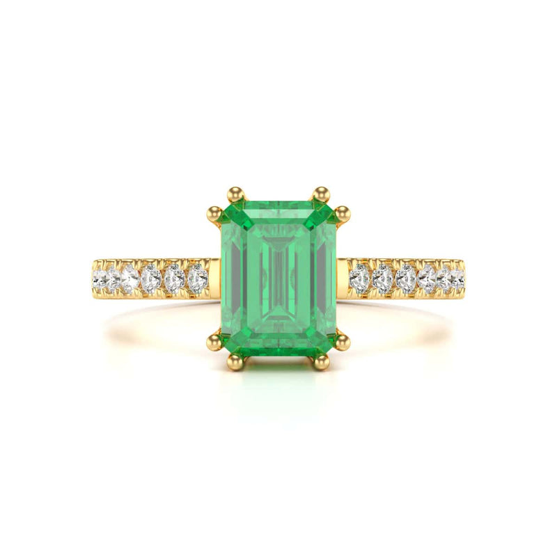 Emerald with Diamond Set Shoulders Dress Ring
