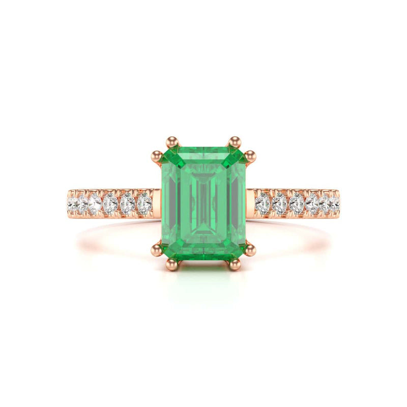 Emerald with Diamond Set Shoulders Dress Ring