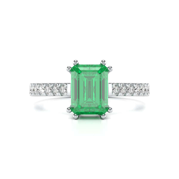 Emerald with Diamond Set Shoulders Dress Ring