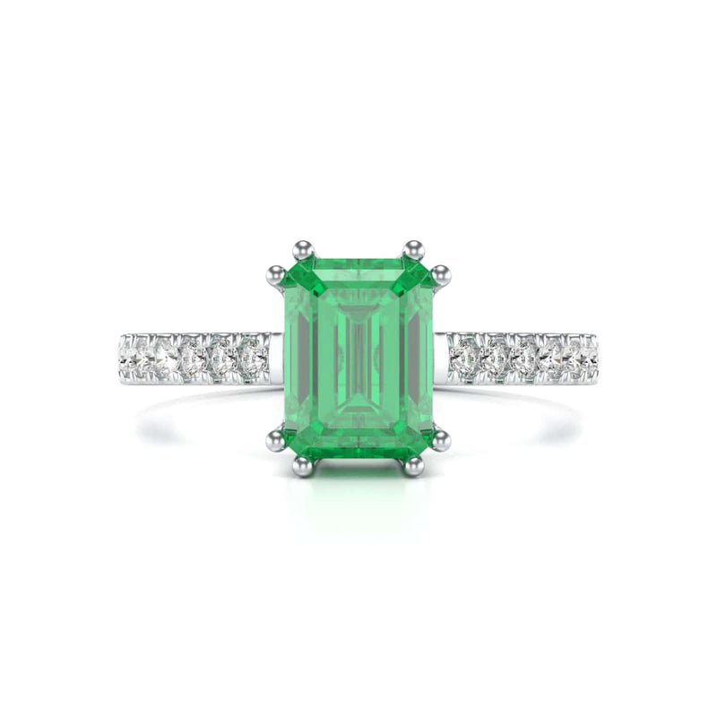 Emerald with Diamond Set Shoulders Dress Ring