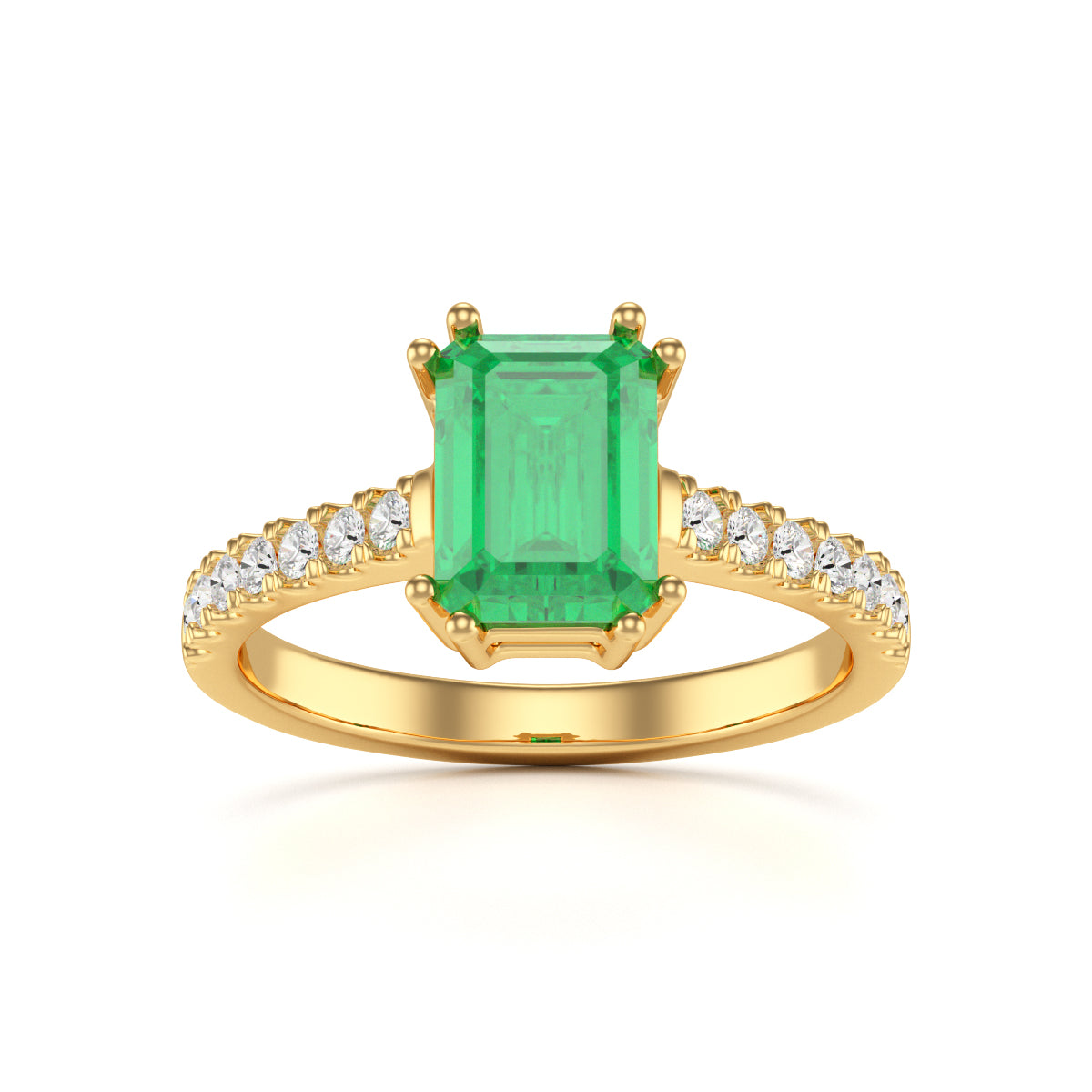 Emerald with Diamond Set Shoulders Dress Ring