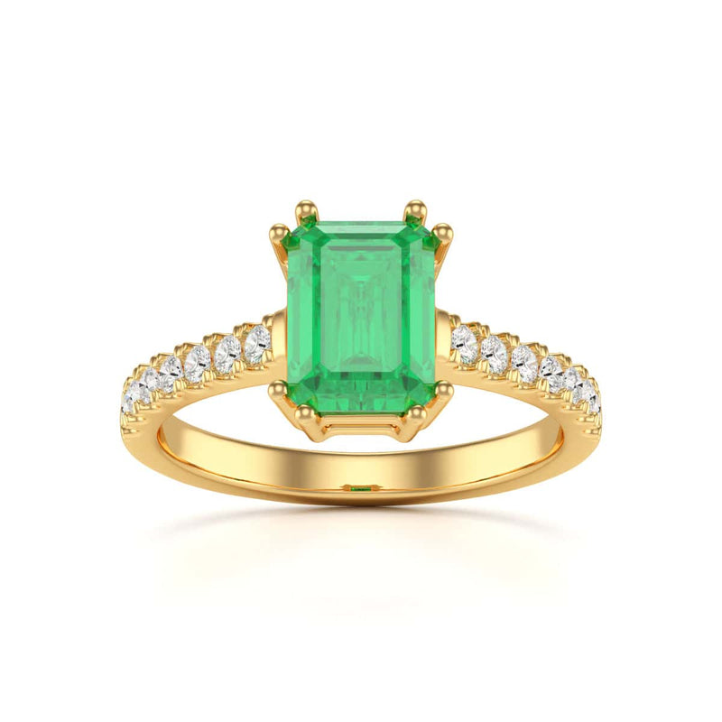 Emerald with Diamond Set Shoulders Dress Ring
