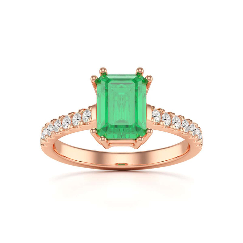 Emerald with Diamond Set Shoulders Dress Ring