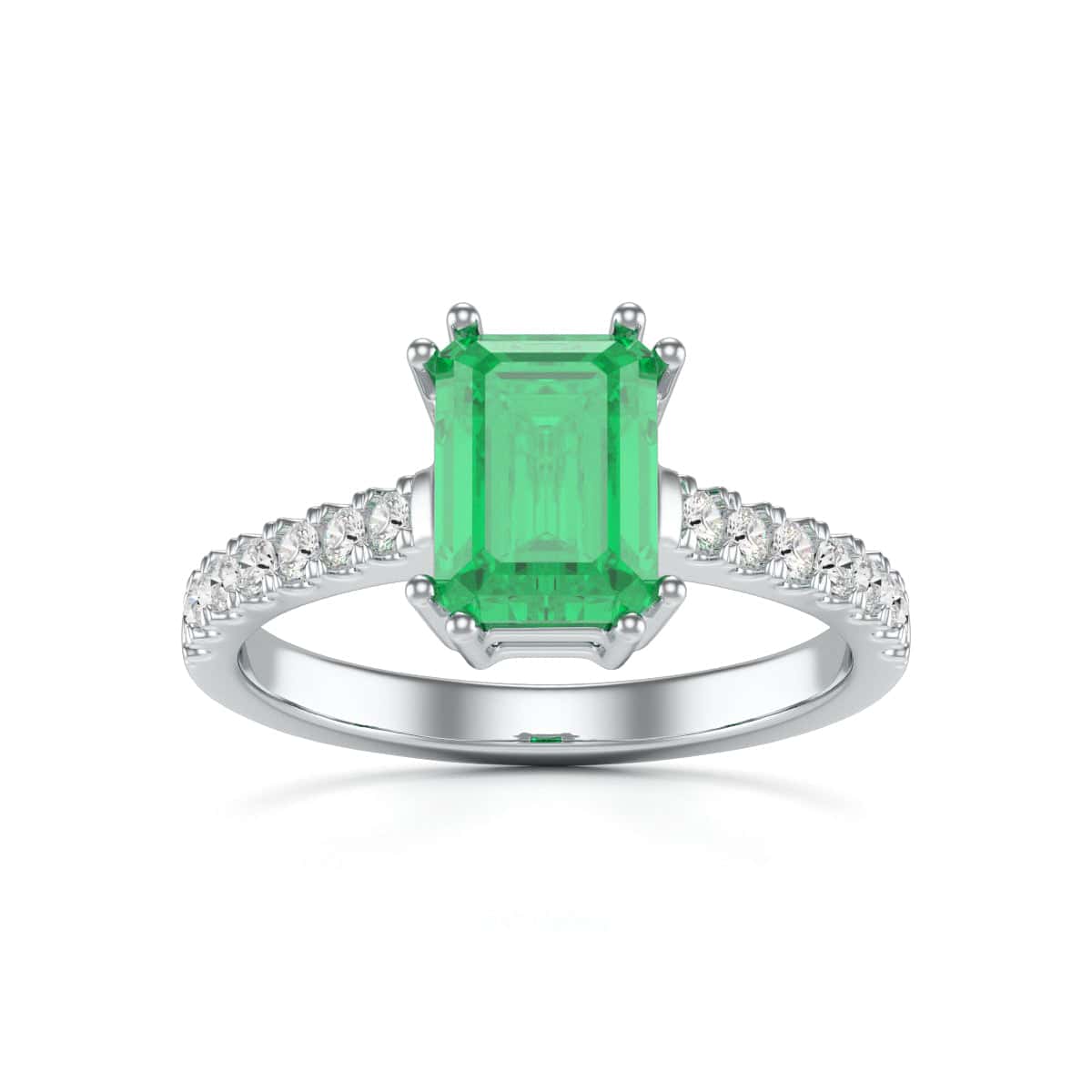 Emerald with Diamond Set Shoulders Dress Ring
