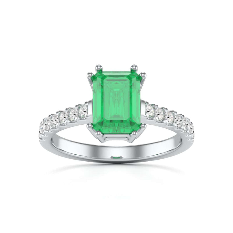 Emerald with Diamond Set Shoulders Dress Ring