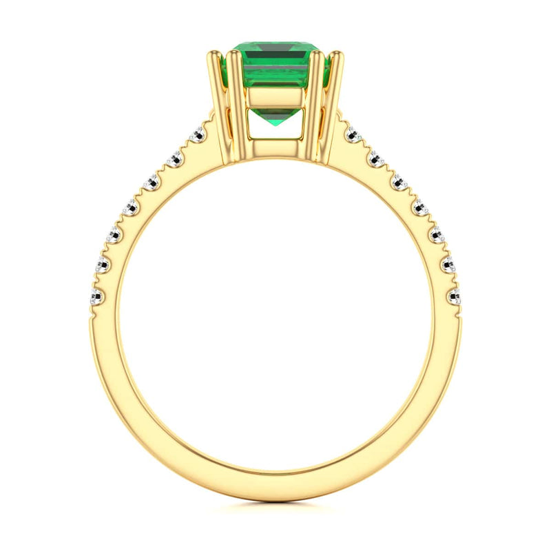 Emerald with Diamond Set Shoulders Dress Ring