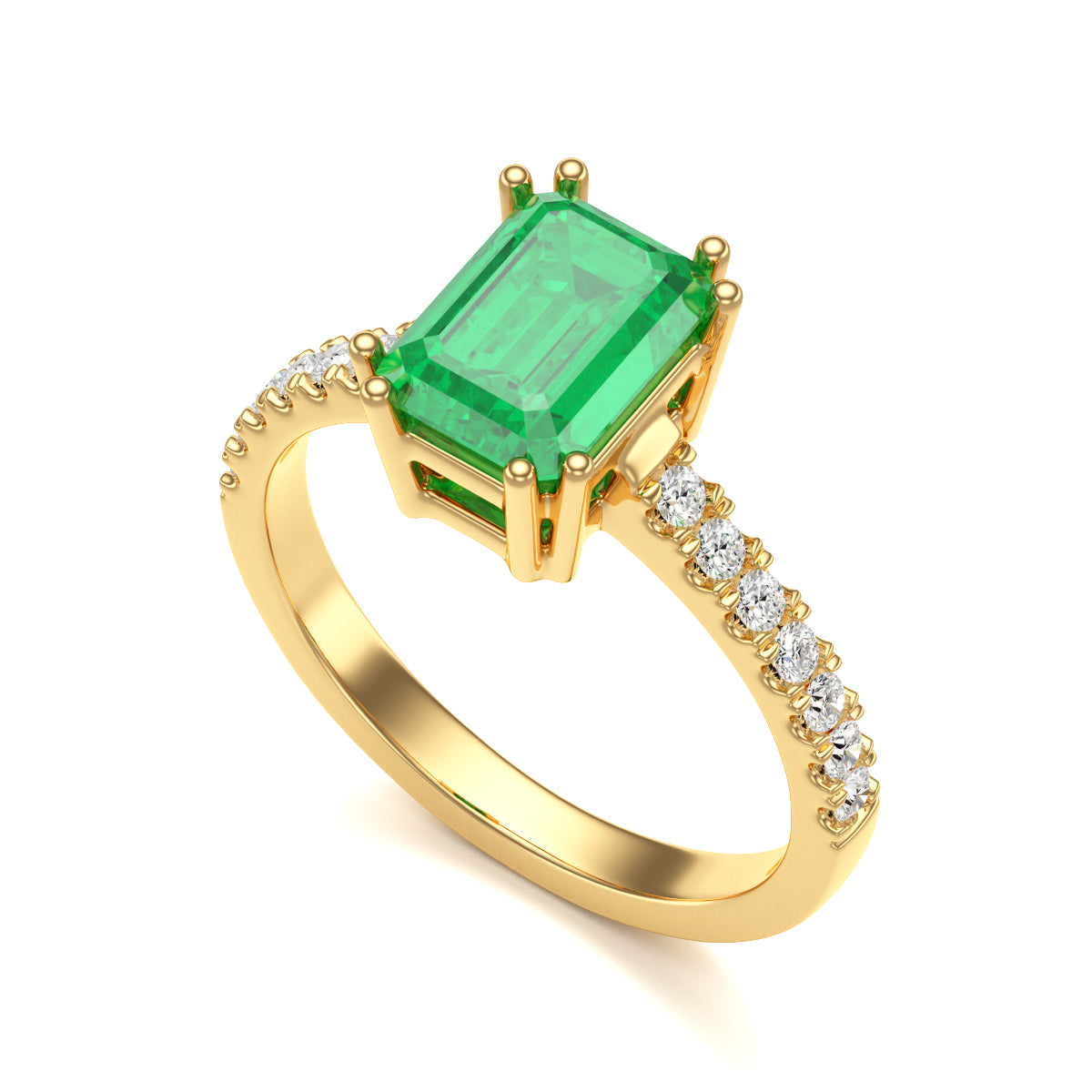 Emerald with Diamond Set Shoulders Dress Ring