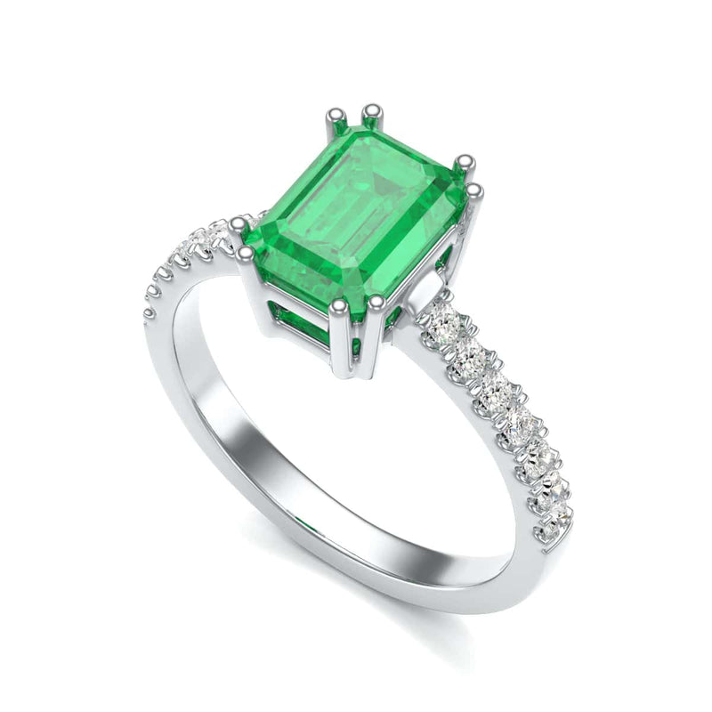 Emerald with Diamond Set Shoulders Dress Ring