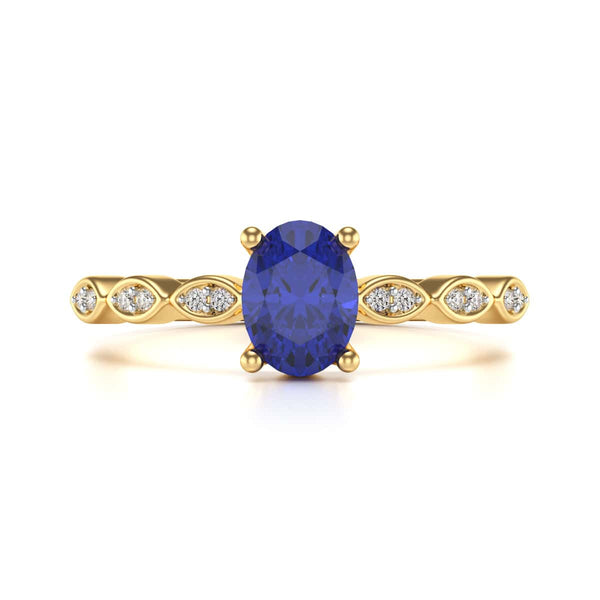 Oval Shape Blue Sapphire Engagement Ring in 18ct Gold and Platinum