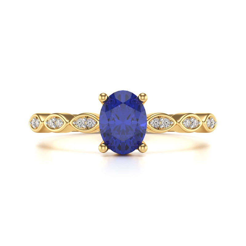 Oval Shape Blue Sapphire Engagement Ring in 18ct Gold and Platinum