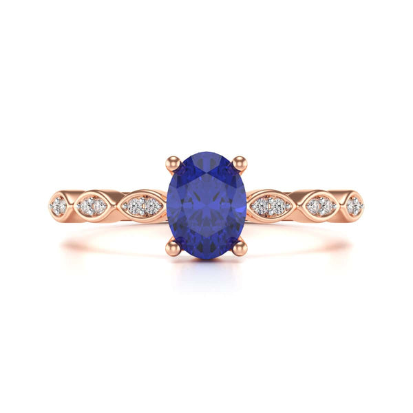 Oval Shape Blue Sapphire Engagement Ring in 18ct Gold and Platinum