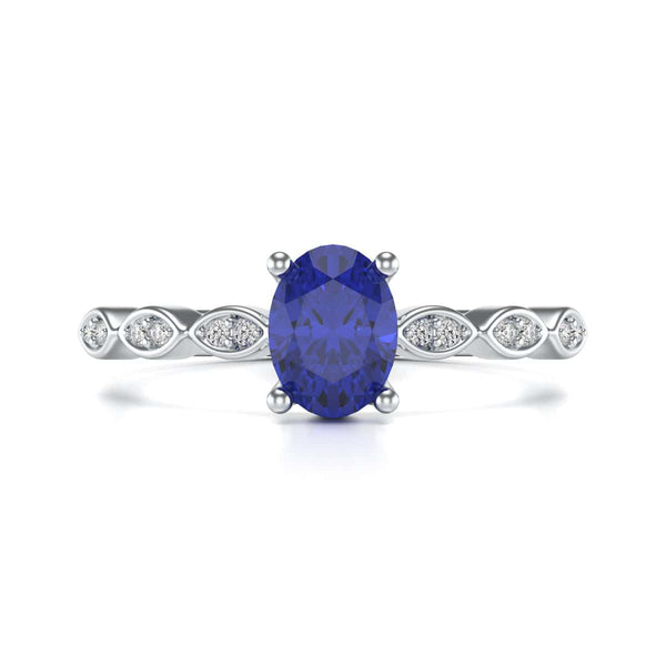 Oval Shape Blue Sapphire Engagement Ring in 18ct Gold and Platinum