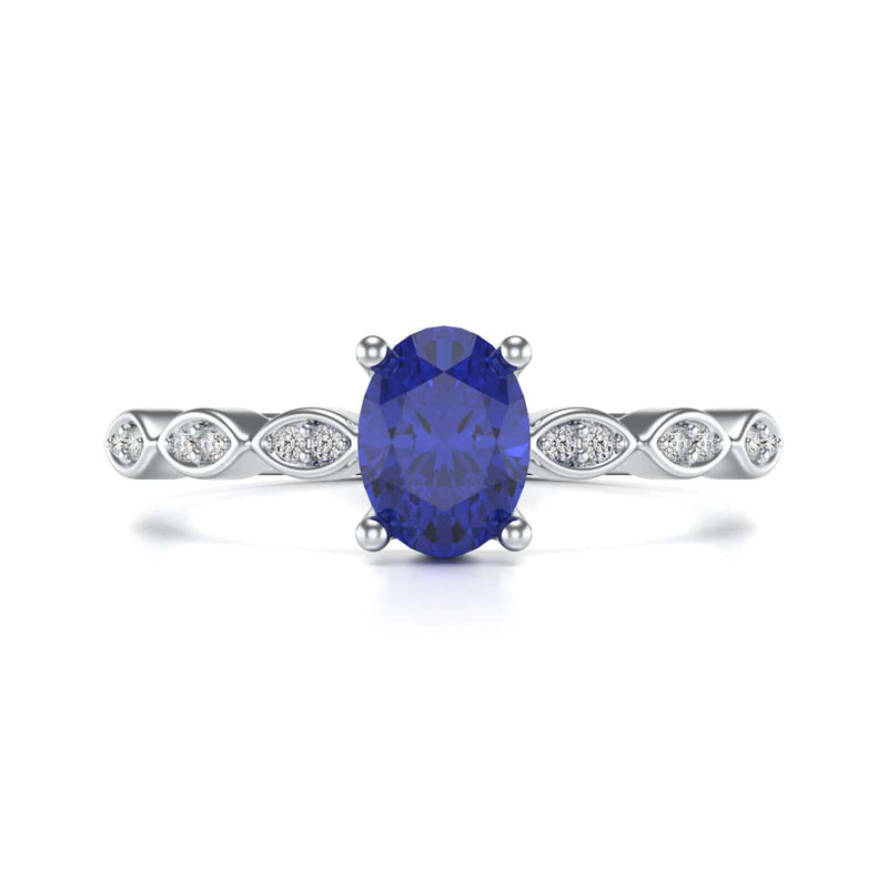 Oval Shape Blue Sapphire Engagement Ring in 18ct Gold and Platinum