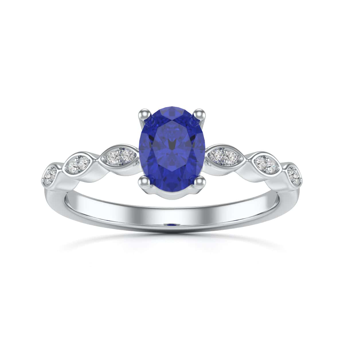 18ct Gold   Blue Sapphire Engagement Ring - Oval Shape