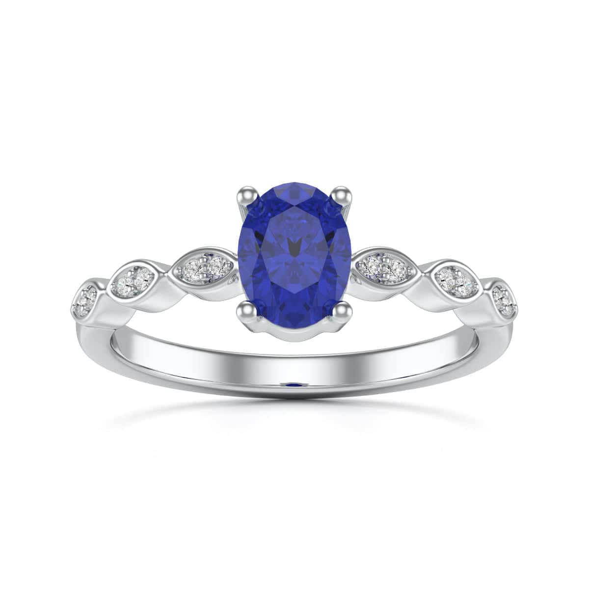 Oval Blue Sapphire with Marquise Shape Shoulder Ring