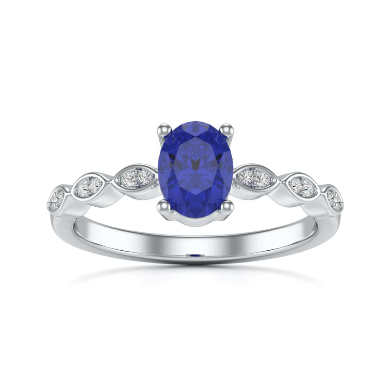 Oval Shape Blue Sapphire Engagement Ring in 18ct Gold and Platinum