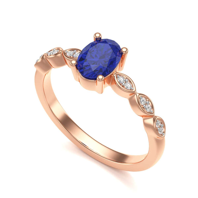 Oval Shape Blue Sapphire Engagement Ring in 18ct Gold and Platinum
