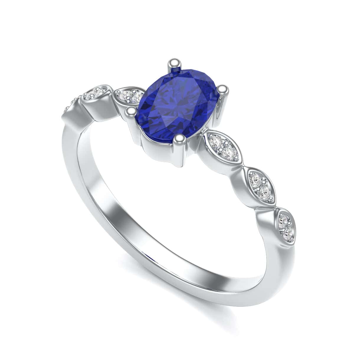 18ct Gold   Blue Sapphire Engagement Ring - Oval Shape