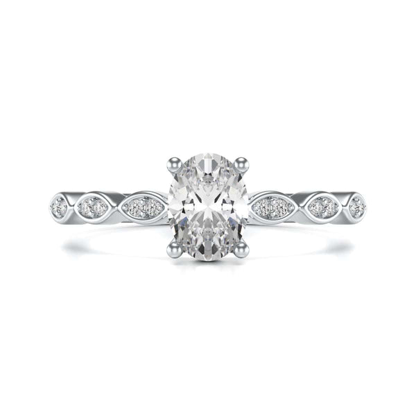 Oval centre Engagement Ring with Marquise Shape Shoulders with diamonds