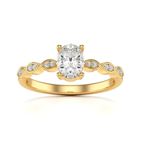Oval centre Engagement Ring with Marquise Shape Shoulders with diamonds