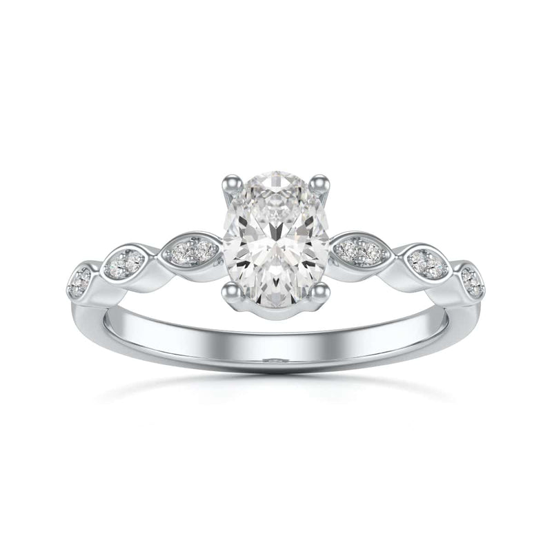 Oval centre Engagement Ring with Marquise Shape Shoulders with diamonds