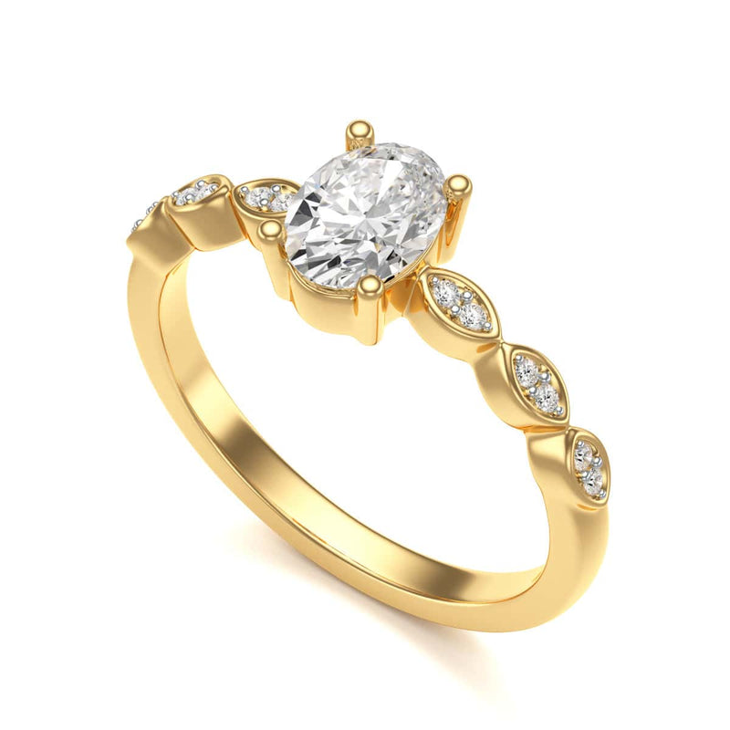 Oval centre Engagement Ring with Marquise Shape Shoulders with diamonds