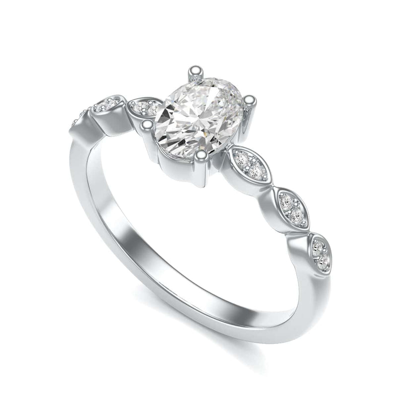 Oval centre Engagement Ring with Marquise Shape Shoulders with diamonds