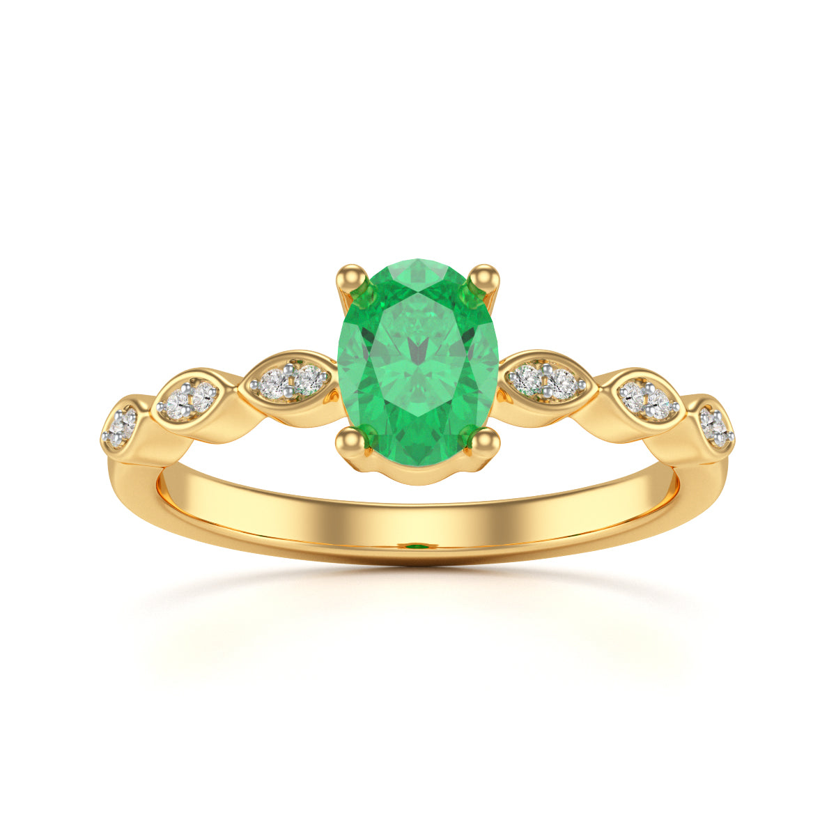 Oval Emerald with Marquise Shape Shoulder Ring