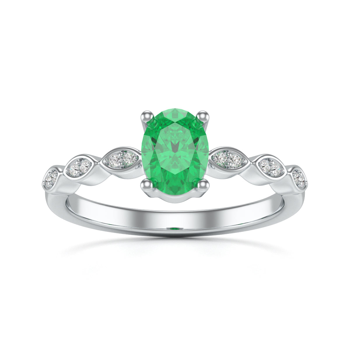 Oval Emerald with Marquise Shape Shoulder Ring