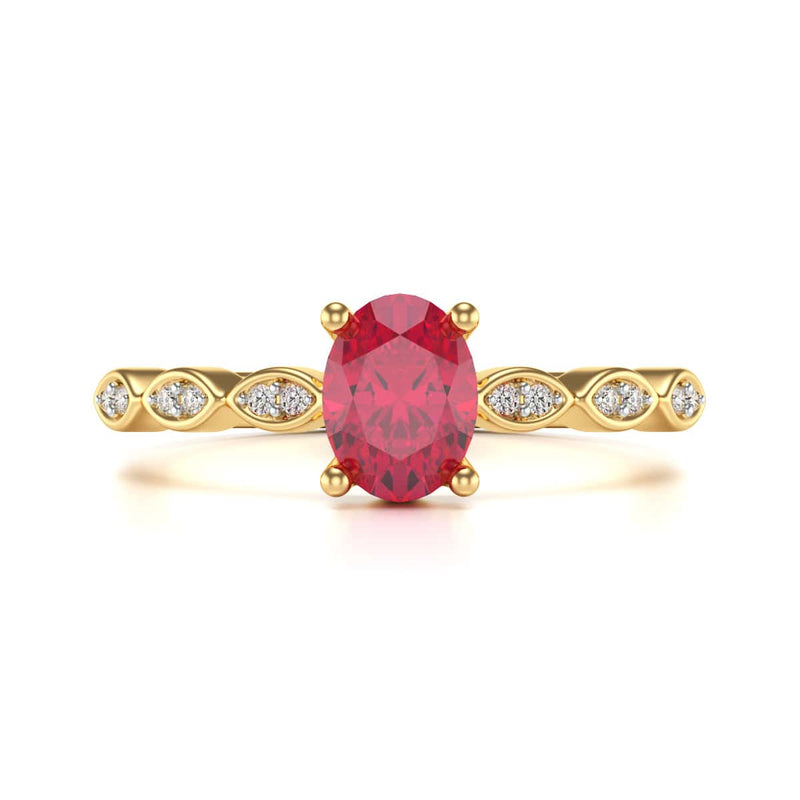 Oval Shape Ruby Engagement Ring - Diamond in 18ct Gold and Platinum