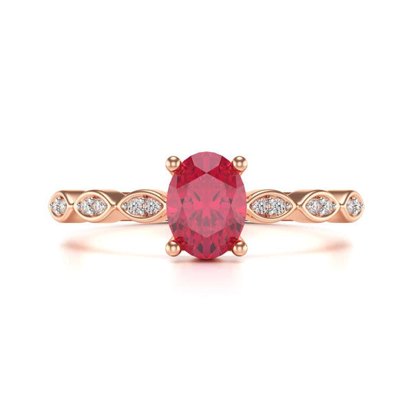Oval Shape Ruby Engagement Ring - Diamond in 18ct Gold and Platinum