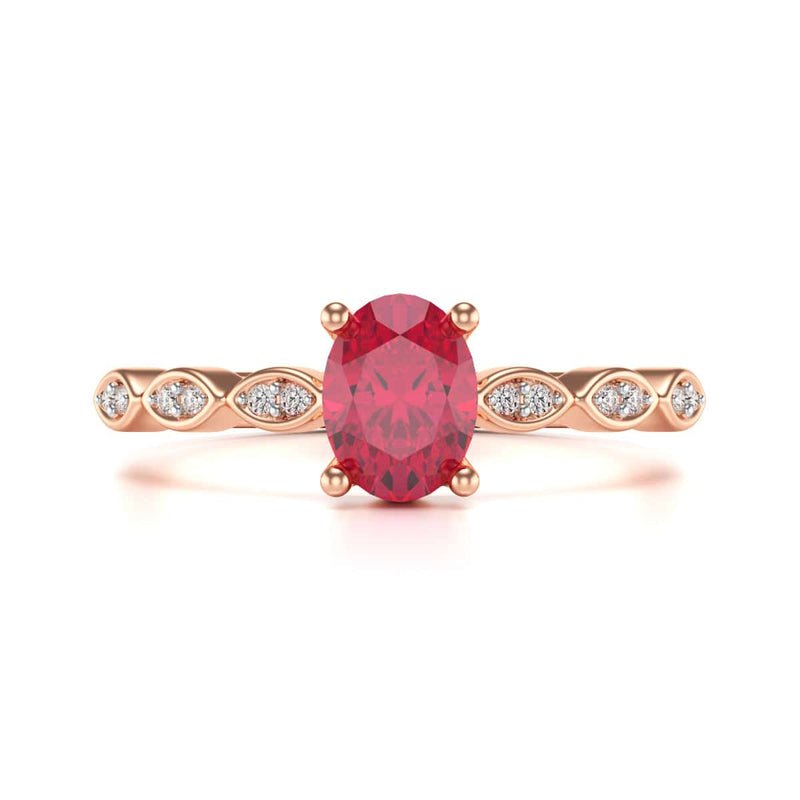 Oval Shape Ruby Engagement Ring - Diamond in 18ct Gold and Platinum