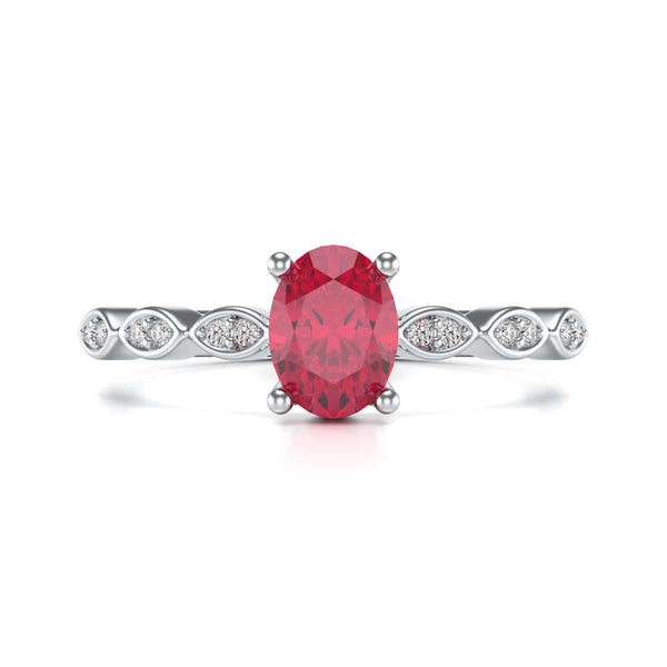 Oval Shape Ruby Engagement Ring - Diamond in 18ct Gold and Platinum