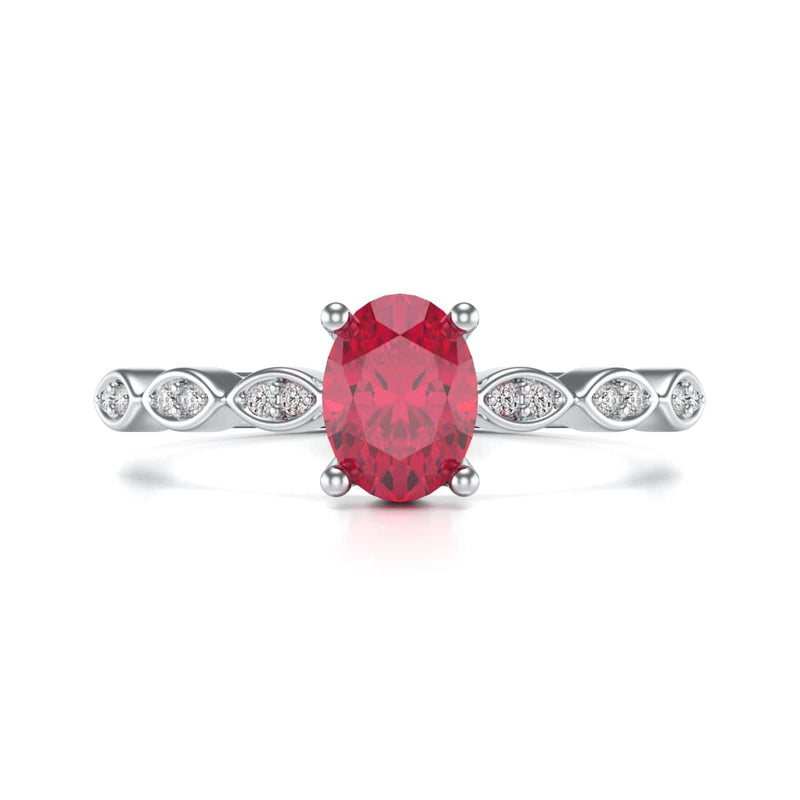 Oval Shape Ruby Engagement Ring - Diamond in 18ct Gold and Platinum
