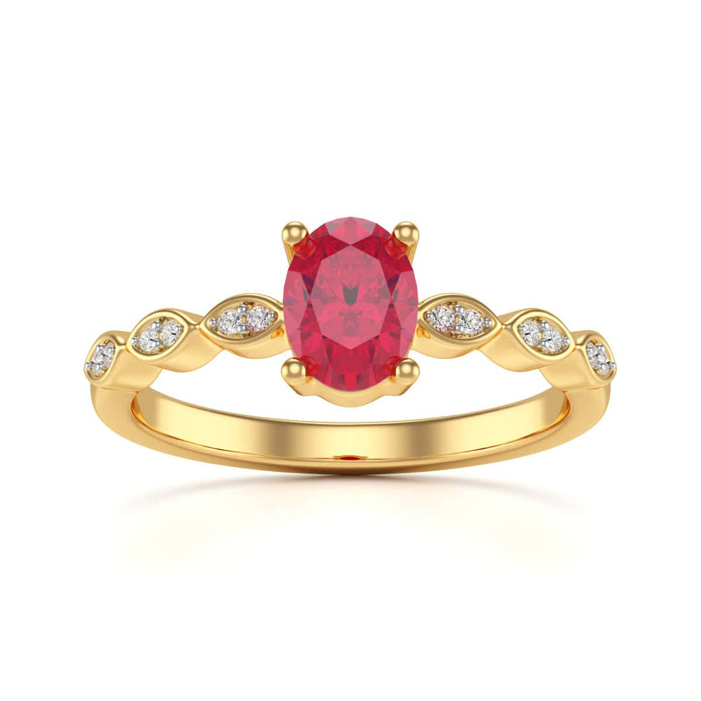 Oval Shape Ruby Engagement Ring - Diamond in 18ct Gold and Platinum