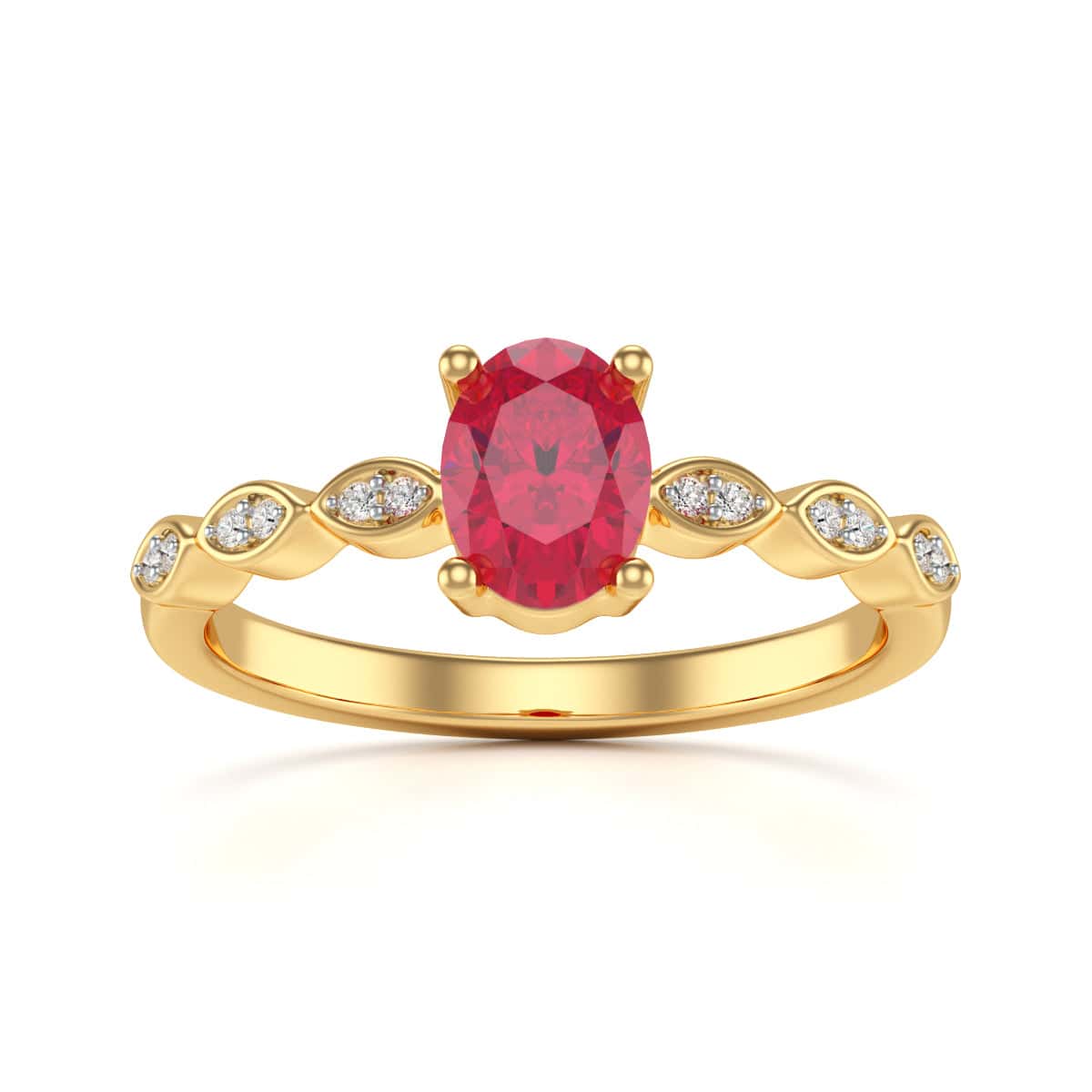 18ct Gold  Diamond Ruby Engagement Ring - Oval Shape