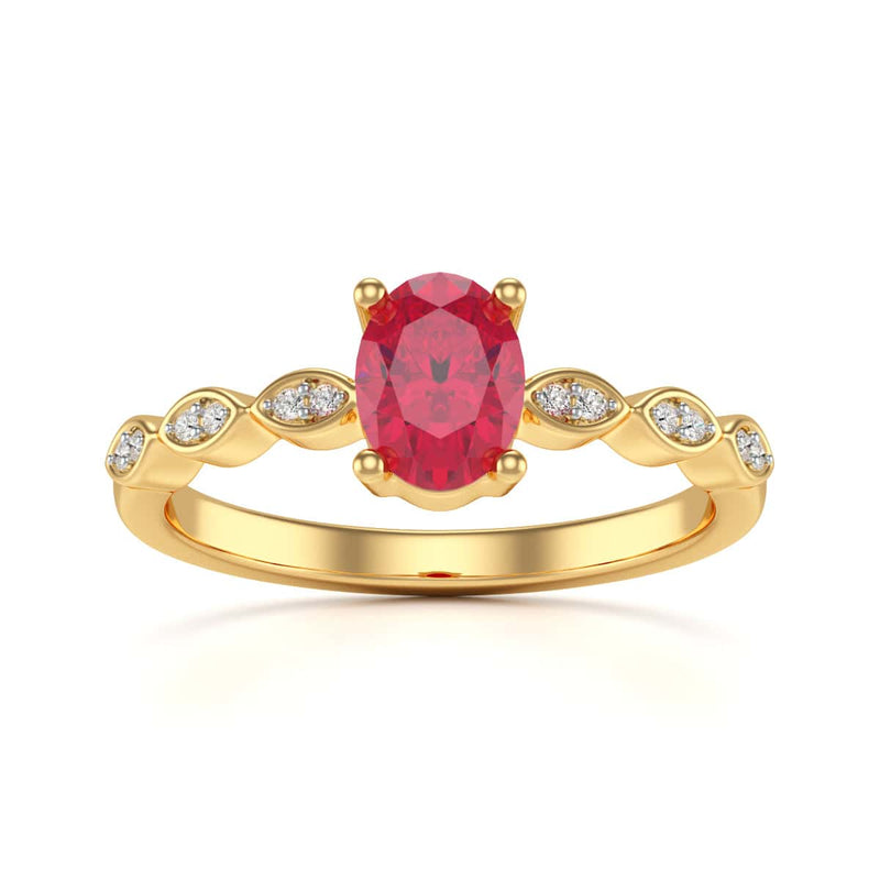 Oval Shape Ruby Engagement Ring - Diamond in 18ct Gold and Platinum